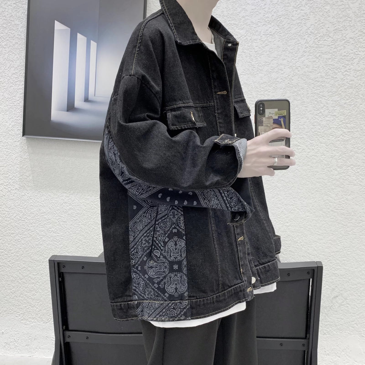 Cashew-flower Denim Jacket Hommes style coréen Veste