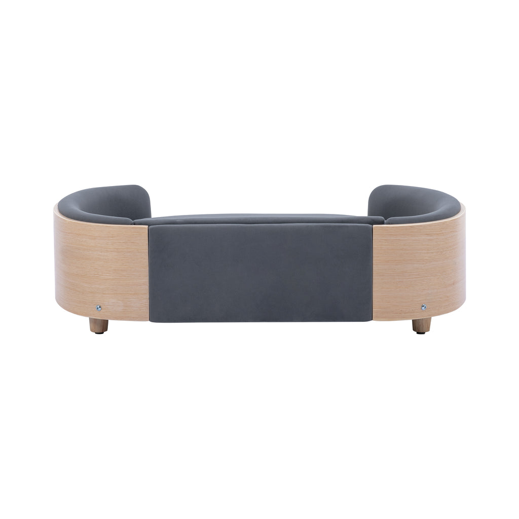 Style scandinave Lit de chien élevé Canapé pour animaux avec pieds en bois massif et dos en bois bent