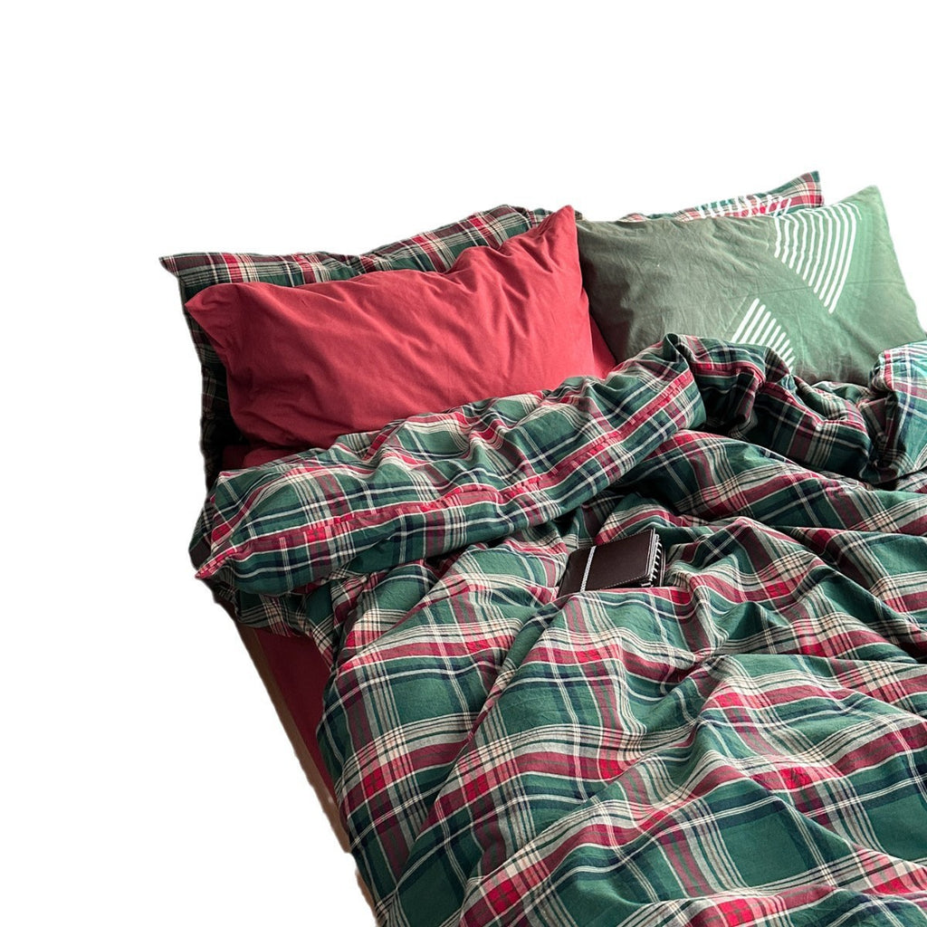 Ins Nordic Simple Plaid Christmas Cotton Yarn-dyed Cotton Four-piece Set