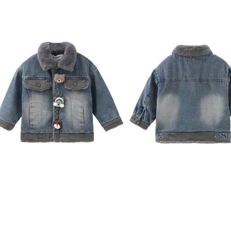 Veste en denim épais doublée de polaire d'hiver pour garçons