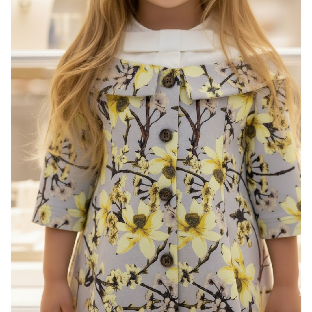 Filles Anniversaire Robe Princesse 1-7Y Gris Floral Party Robe Fleur Fille Mariage