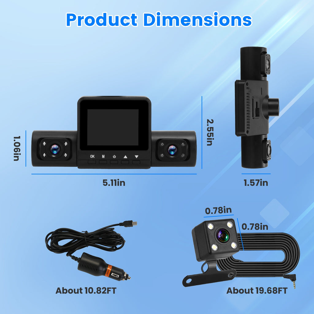 1Pc 360 Degree View FHD 4 Channel Dash Cam 1080P Front 480P Arrière Gauche Droite Intérieure Dash Ca