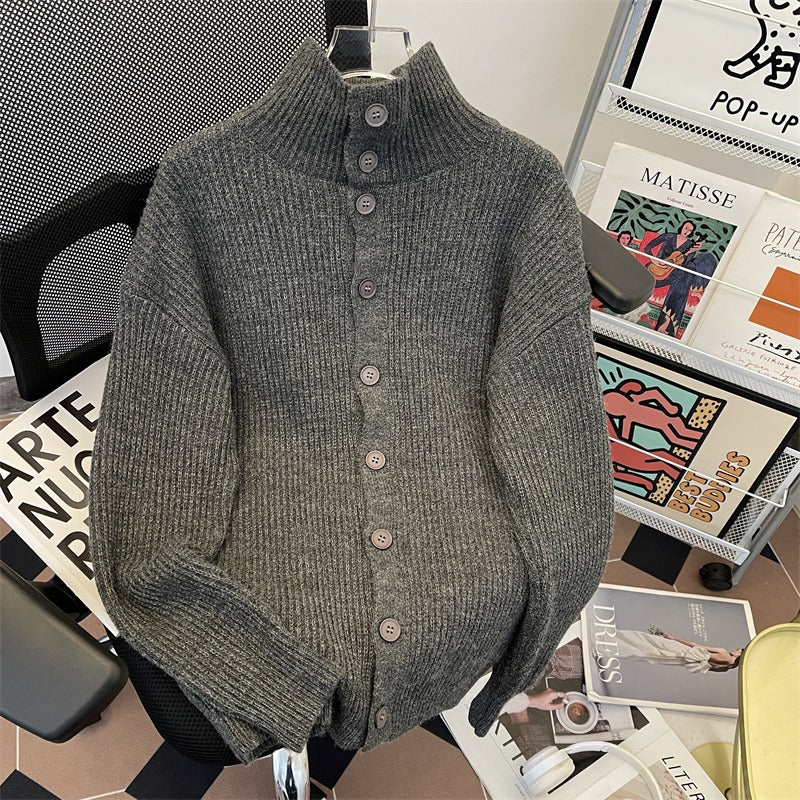 Chandail à col haut pour hommes Style de la haute rue Épaisseur Cardigan à mailles longues