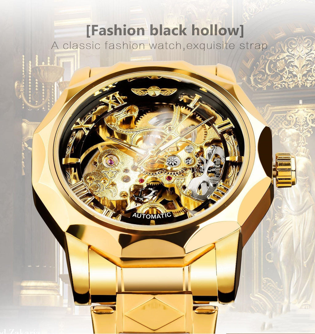 Rétro montre mécanique de luxe lumineuse pour homme