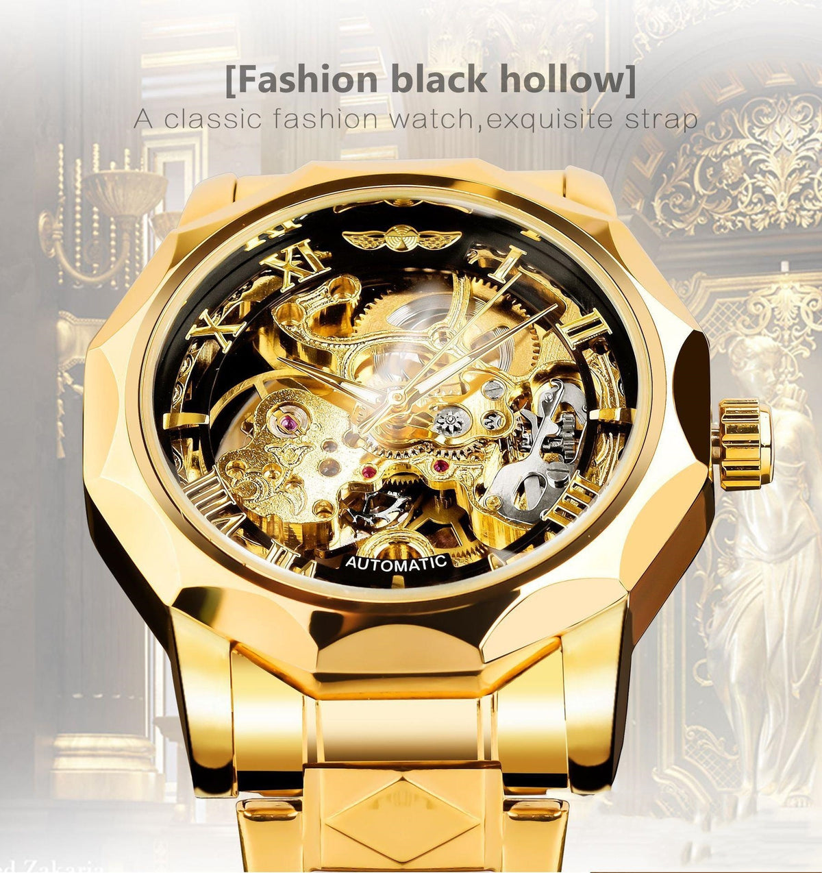 Rétro montre mécanique de luxe lumineuse pour homme