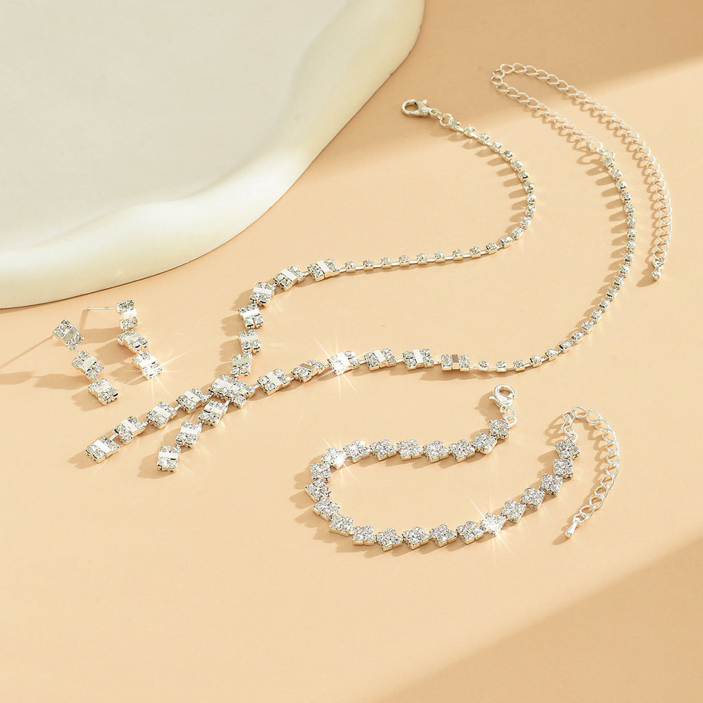Ensemble de bijoux femmes Baguette Square Y-Drop CZ 3Pcs