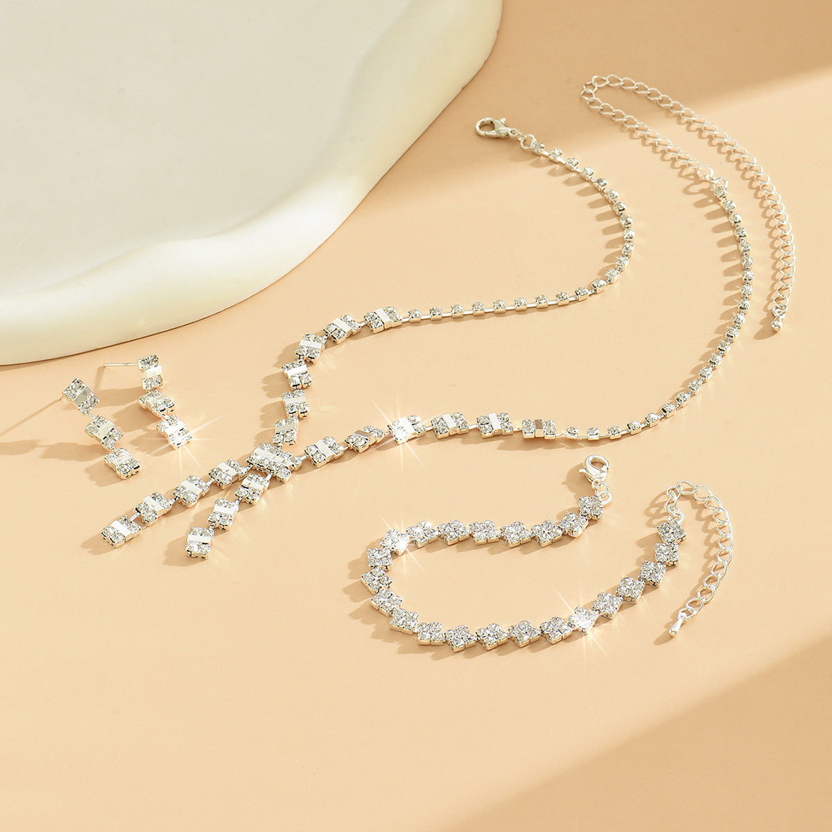 Ensemble de bijoux femmes Baguette Square Y-Drop CZ 3Pcs
