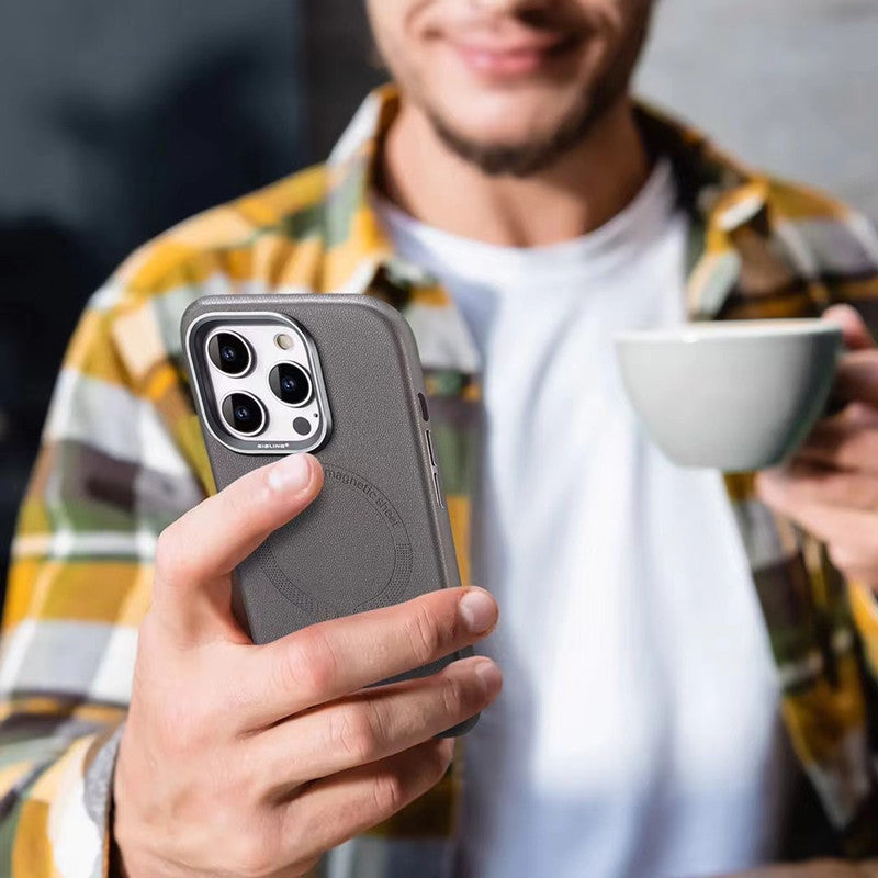 Cas de téléphone magnétique en cuir d'affaires