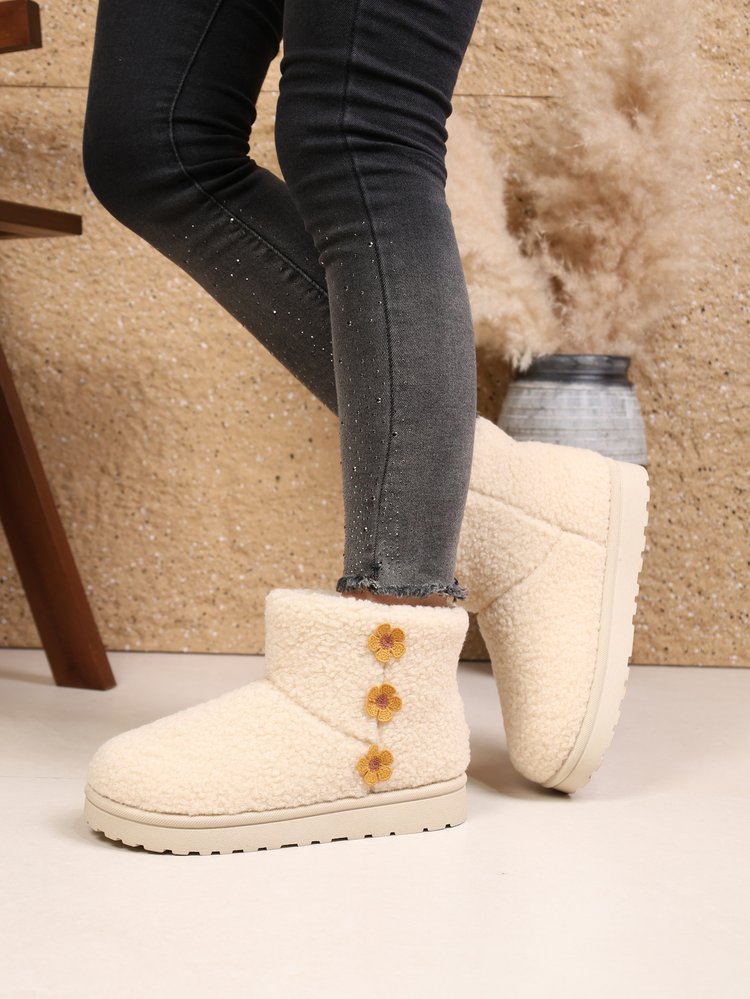 Femmes Mode peluche plate-forme Bottes de neige Hiver courte cheville Bottes non glissant chaud fourrure coton