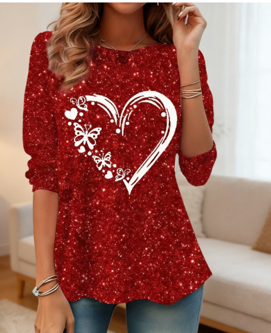 T-shirt long imprimé sur coeur romantique