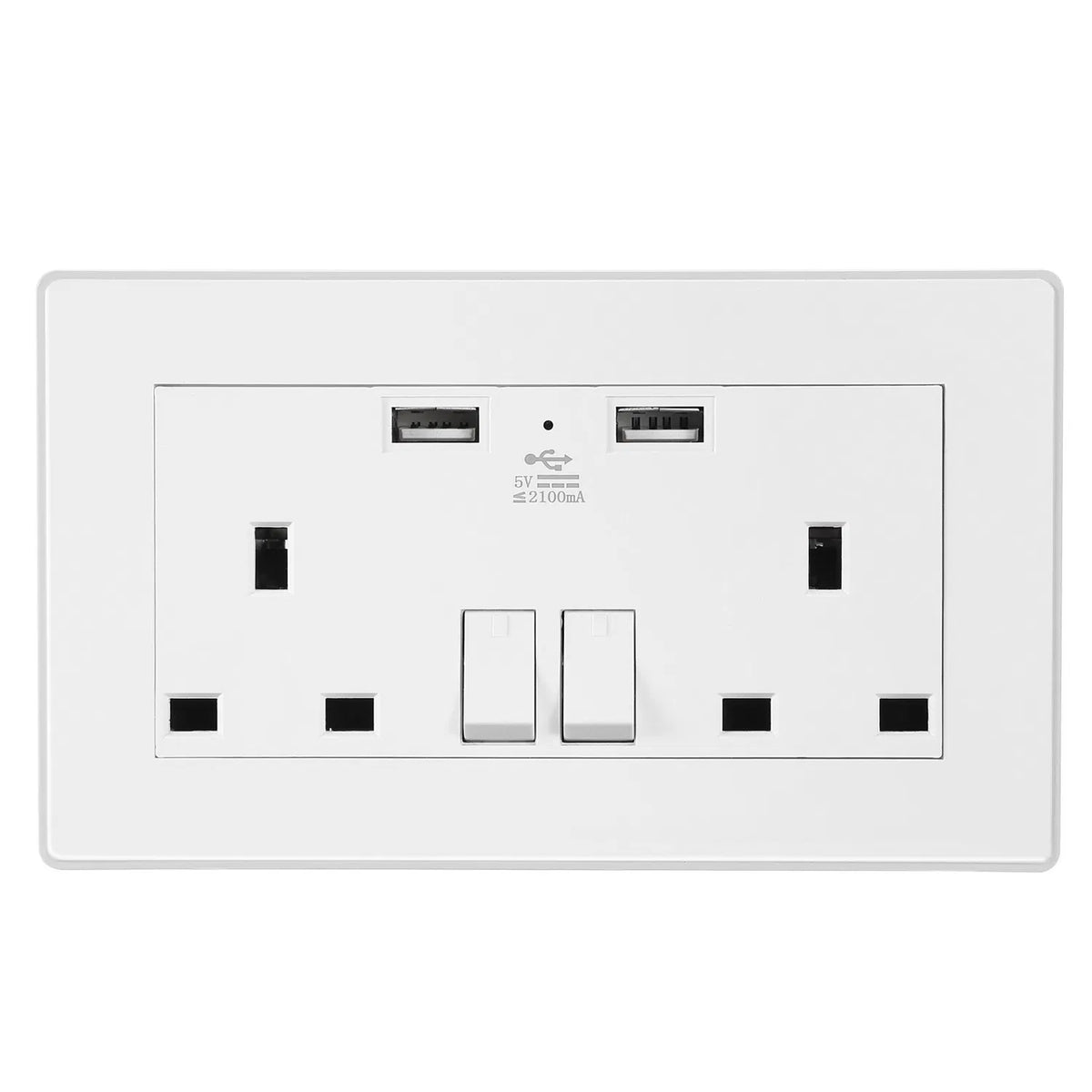 UK Wall Outlet Dual Wall Plug Socket Duplex 2.1A Chargeur mural USB avec éclairage de commutateur de prise I
