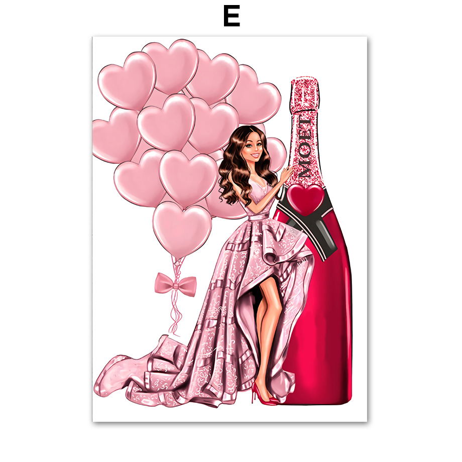 Fashion Bag Girl Ballon Champagne Wall Art Canvas Imprimer