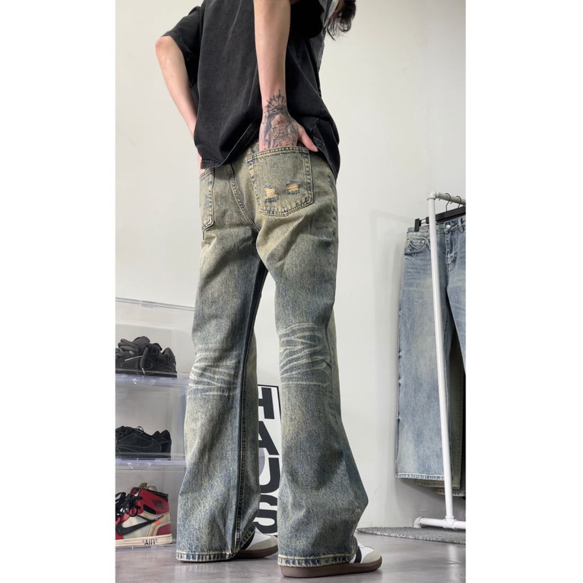 Hommes American Style Retro Lavés Distrait Droit Jeans Jambes
