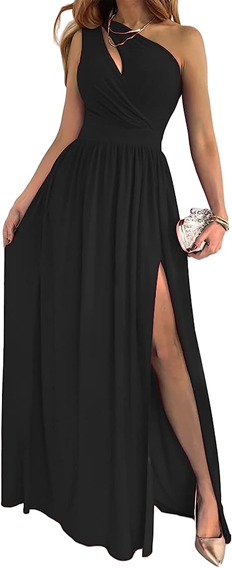 Robe de cocktail sexy Maxi à l'une des épaules à haute répartition sans manches