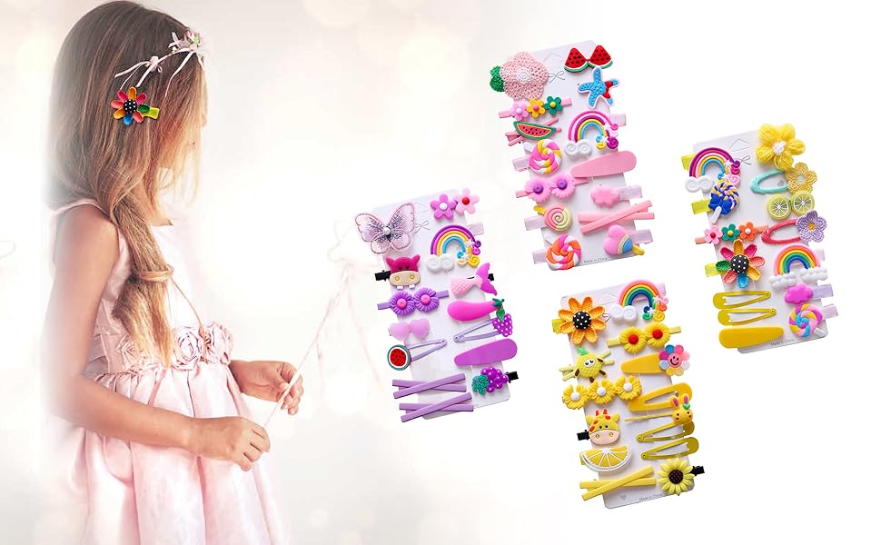 14PCS Accessoires capillaires pour tout-petit Set de barres arc-en-ciel colorées