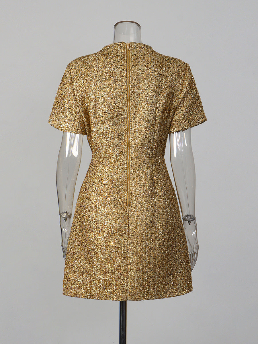 Mini robe de tweed or