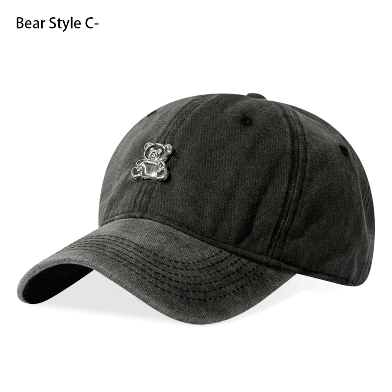 Mignon Teddy Bear Vintage Lavé chapeau de papa 3D en métal Emblem Casquette réglable Streetwear