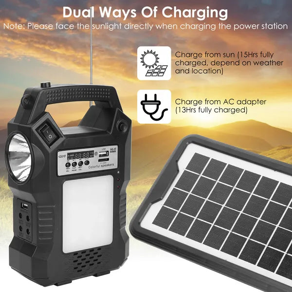 Portable Solar Power Station Rechargeable Backup Power Bank W/Flashlight 3 Ampoules d'éclairage