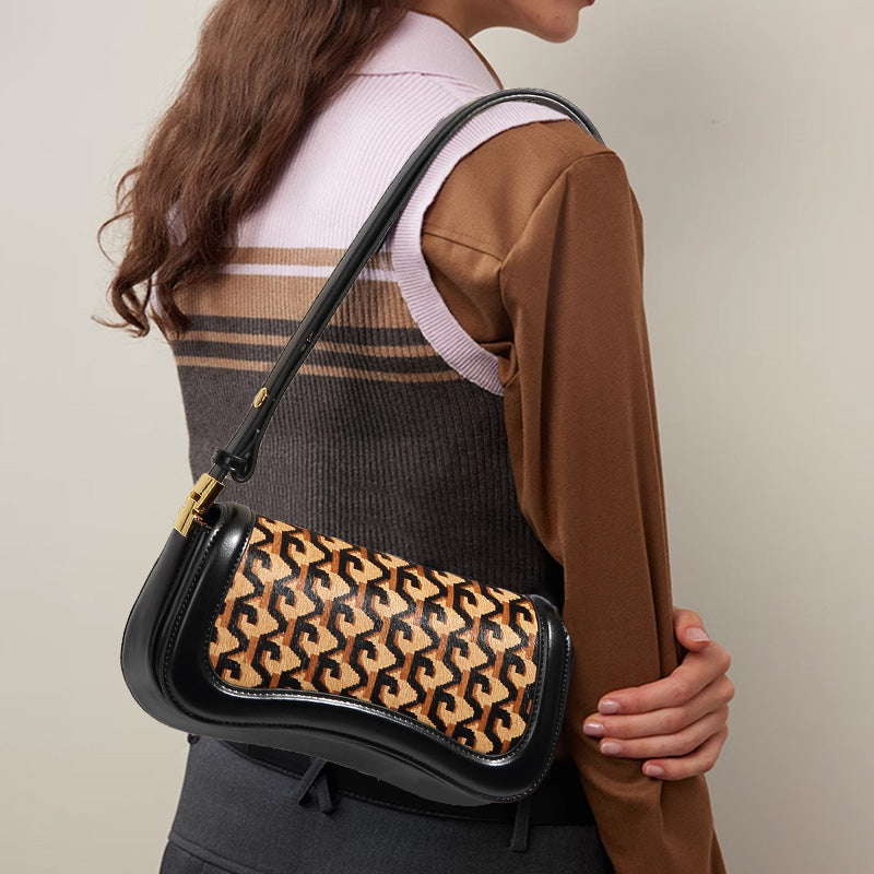 Sac à sous-arms tendance européen et américain rétro fashionable de haute qualité en cuir véritable Hor