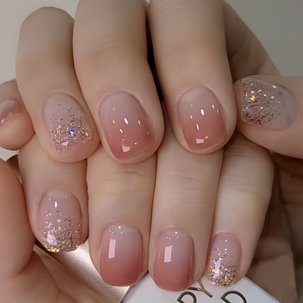 24 pièces de jelly en poudre transparente de glace carrée courte mode Glitter Nail Art S
