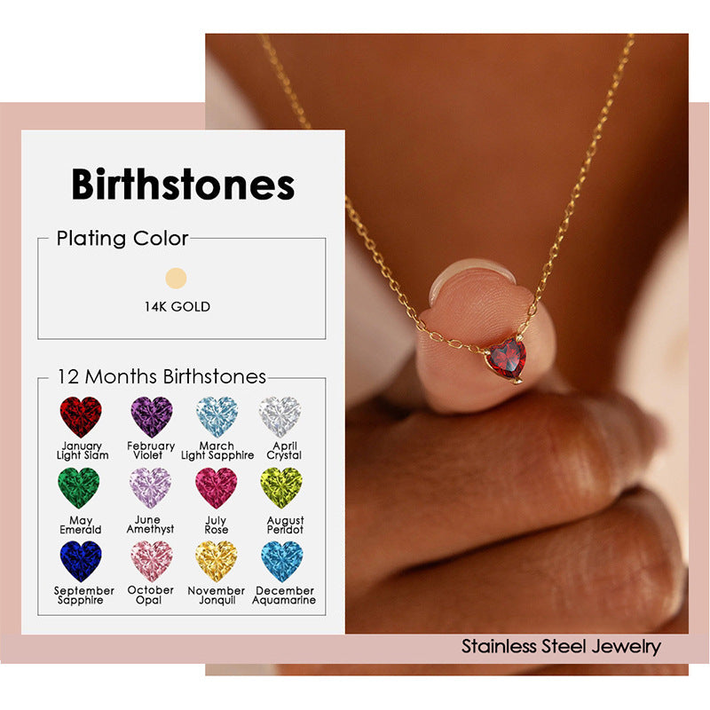 Pendentif en forme de cœur cristal coloré et collier de Zircon