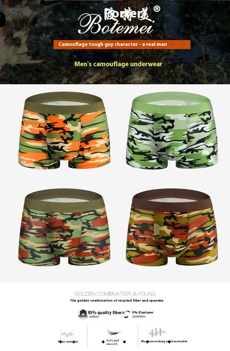 Sous-vêtements pour hommes Camouflage Boxers respirants modaux Boxers imprimés de taille moyenne