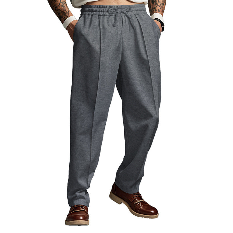 Pantalon casual de couleur unie enroulé avec un cordon et des jambes droites