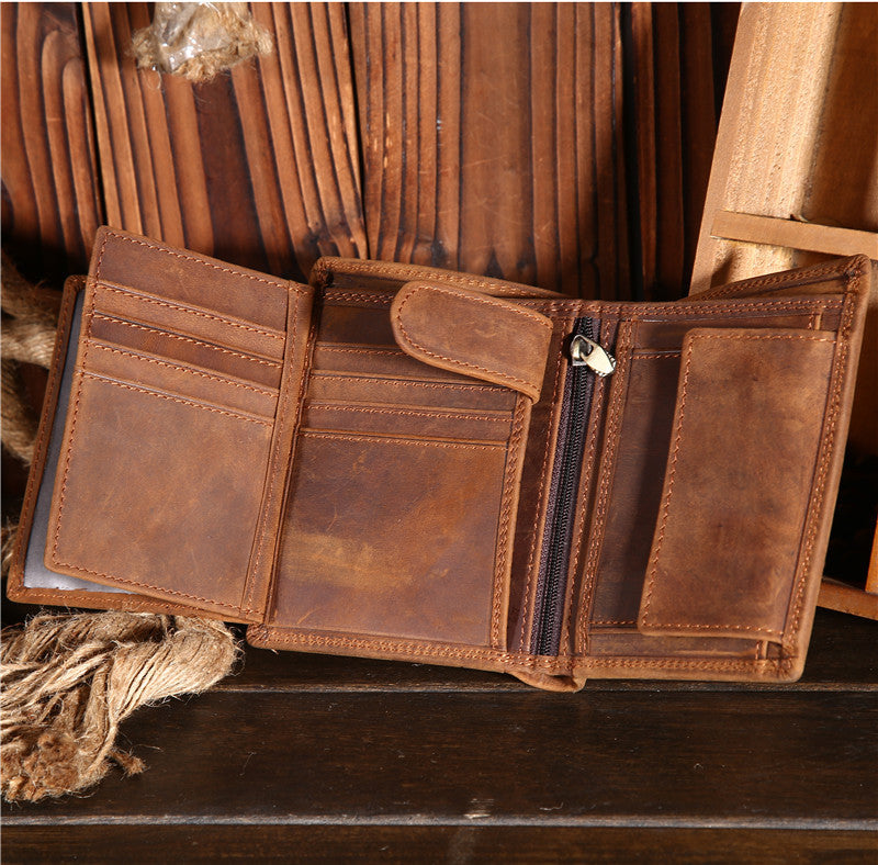 Portefeuille vertical rétro en cuir véritable pour hommes