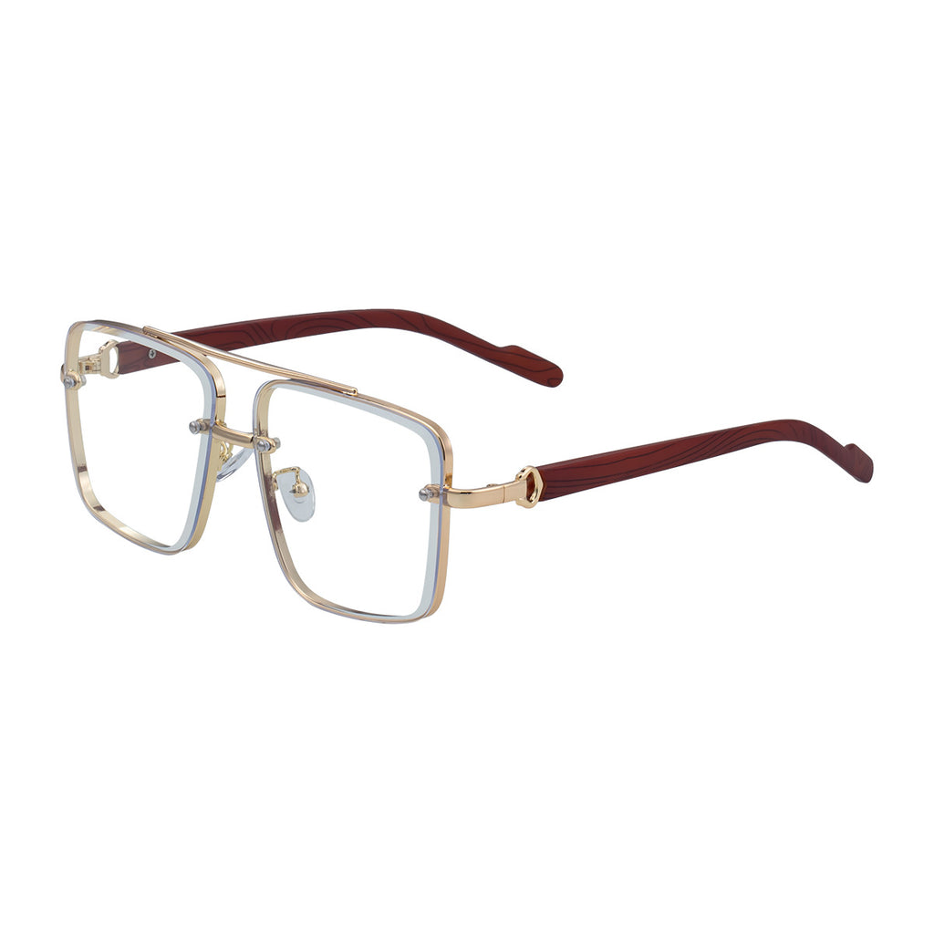 Lunettes de soleil à cadre carré Coupe Edge Men's Imitation Wood Grain Temples Lunettes de soleil Men's Trend