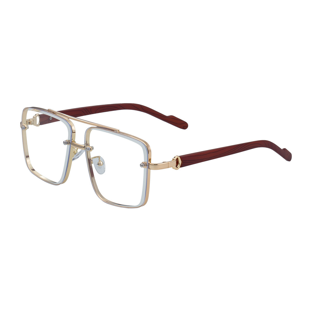 Lunettes de soleil à cadre carré Coupe Edge Men's Imitation Wood Grain Temples Lunettes de soleil Men's Trend