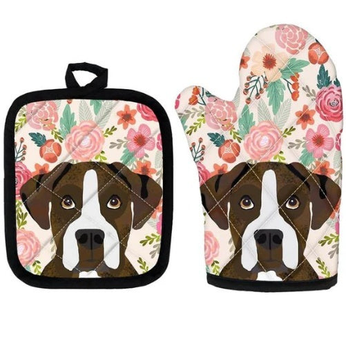Imprimé mignon Pug Isolé Four Mitt et Trivet Set 2 pièces