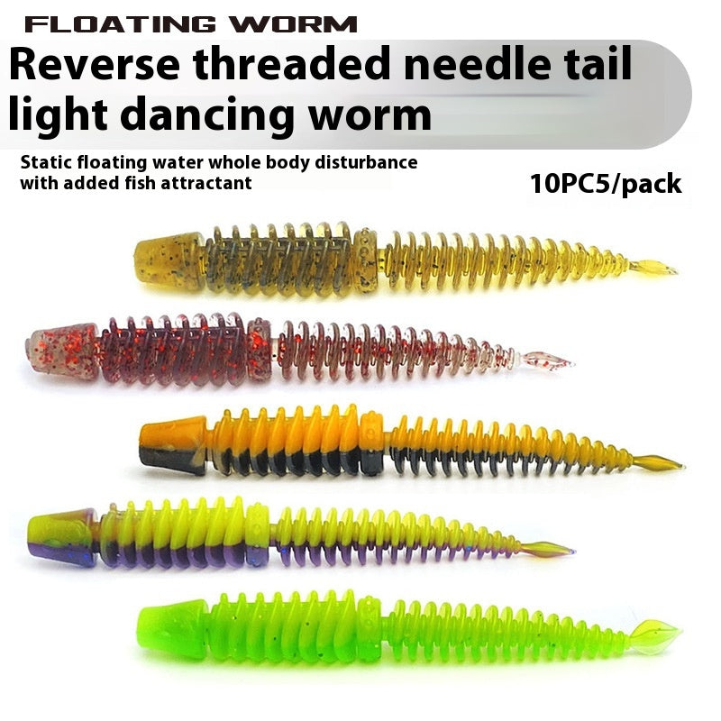 L'eau flottante statique Inverser l'aiguille filetée Tail Soft Bait Full Body Spoiler Soft Worm Bai
