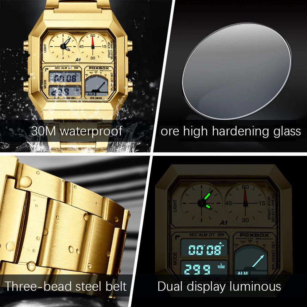 Double affichage Multifonctionnel réveil étanche Montre chronographe sport lumineux