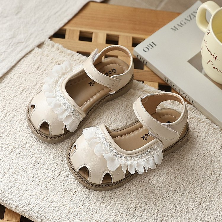 Été Coréenne Style Filles Fermé Toe Hollow Out Sequin Princesse Sandales Soft Sole Beach Sh