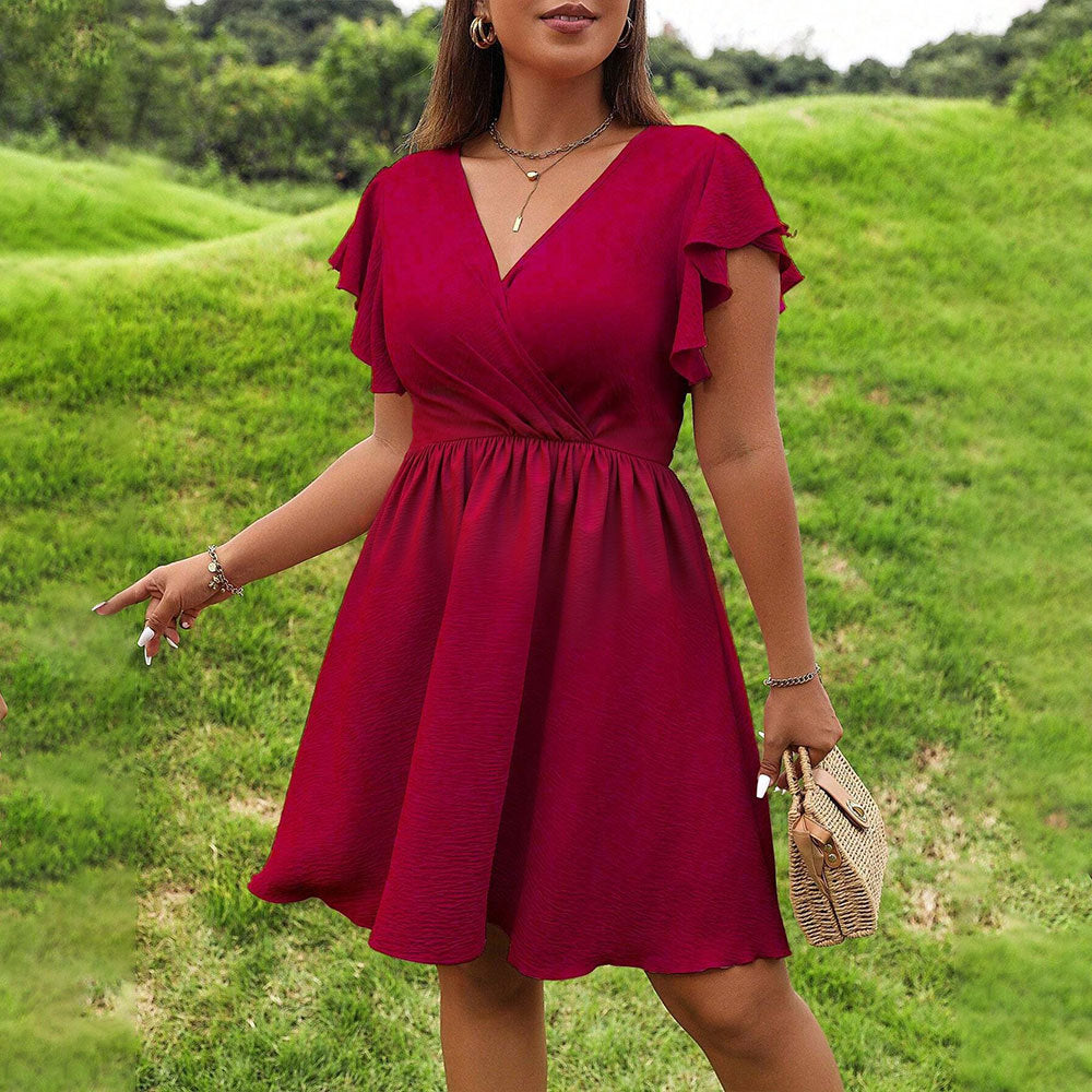 Robe femme col V avec manches volantes