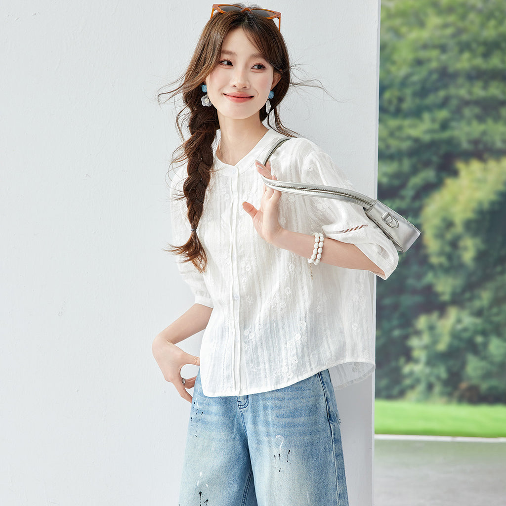 Embroidered cotton shirt for women