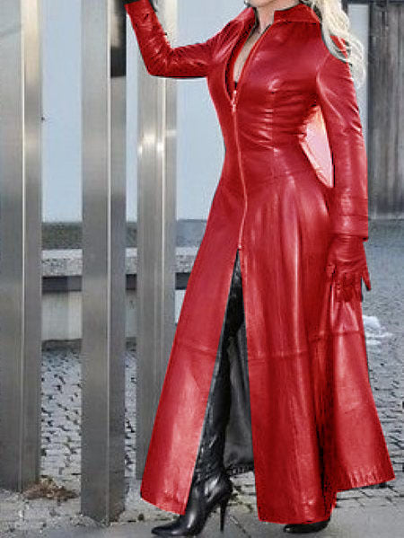 Robe en cuir long pour femme avec collier