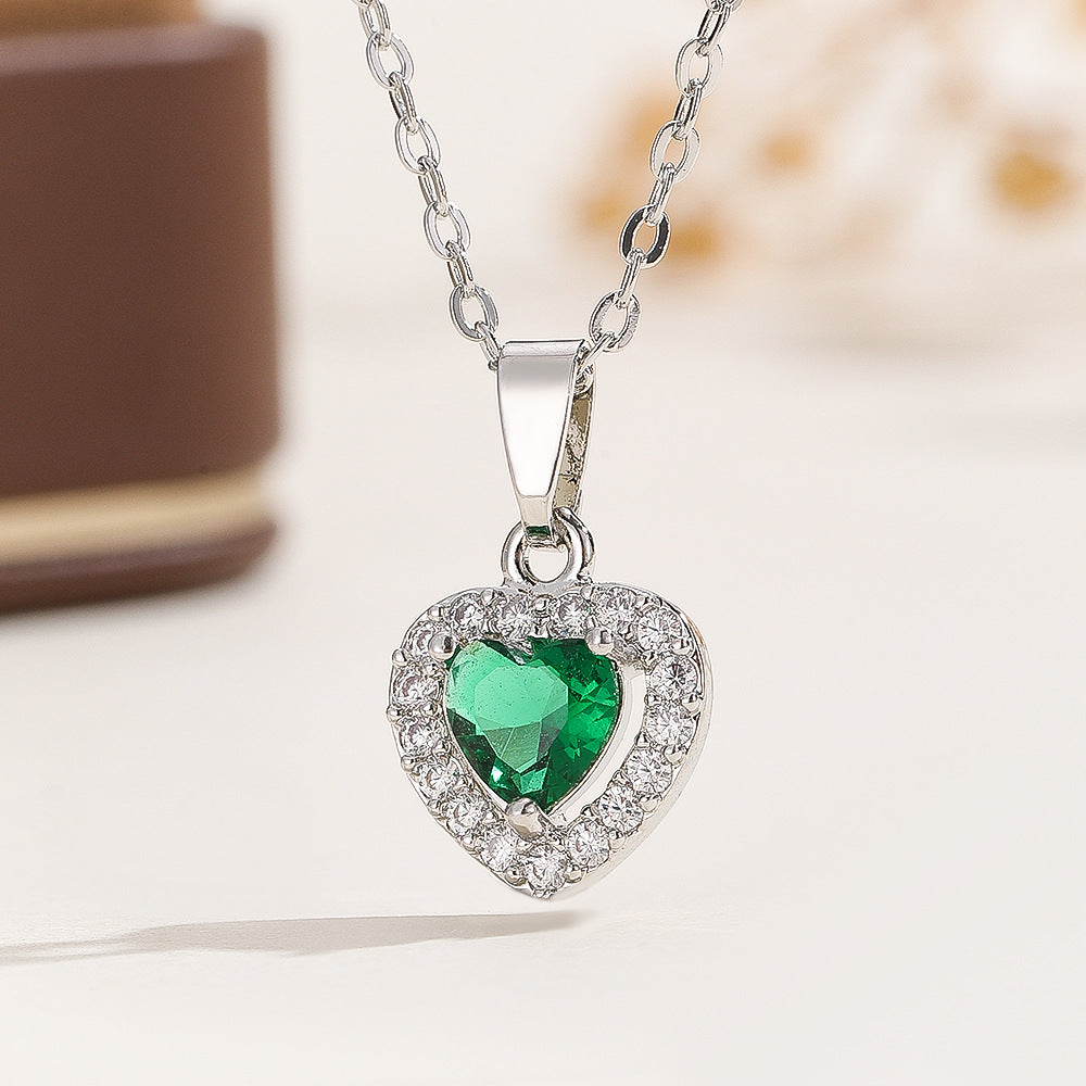 Collier de chaîne de clavicule de coeur Zircon doux et Edgy
