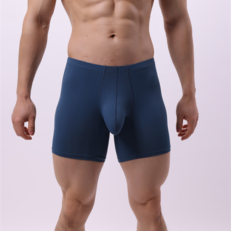 Hommes Large Sexy Sheer Chafe résistant à la chaleur Boxer en couleur unie