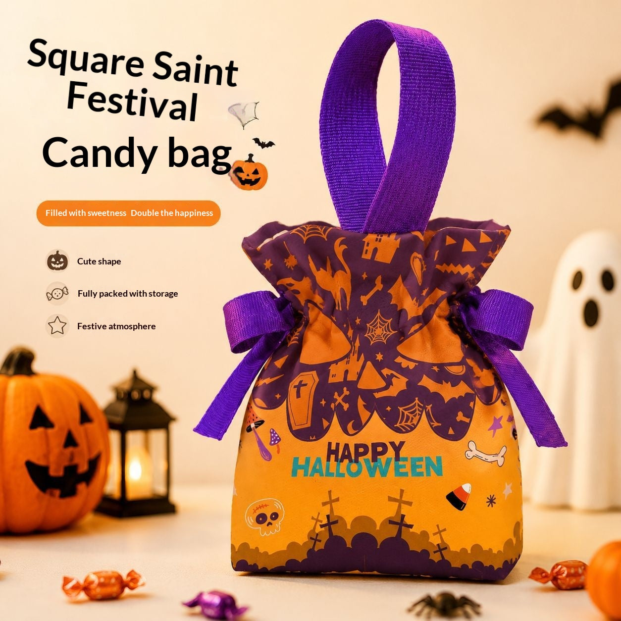 Sac en toile de citrouille amusante d'Halloween pour trick-or-Treating