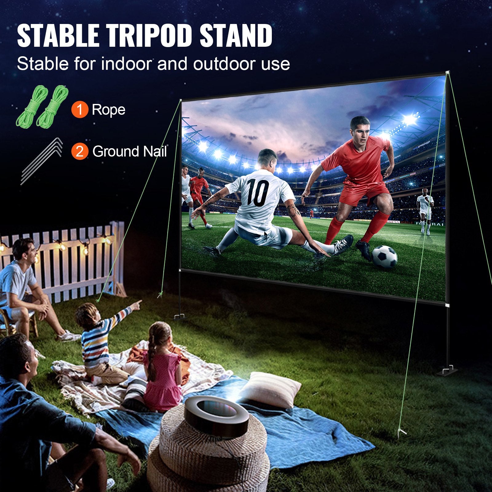 Écran de projecteur avec support 150inch écran de film portable 16:9 4K HD large angle extérieur Pr