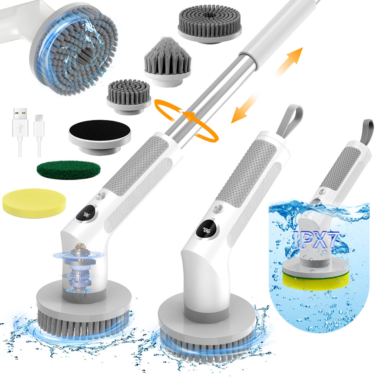 Brosse de nettoyage multifonctionnelle extensible à manches longues
