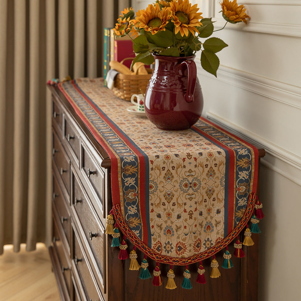 Vintage Table Runner Drapeau de thé Fringe Fringe American longue nappe