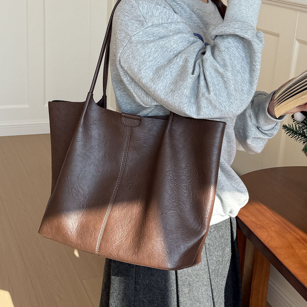Sac d'épaule en cuir souple de grande capacité