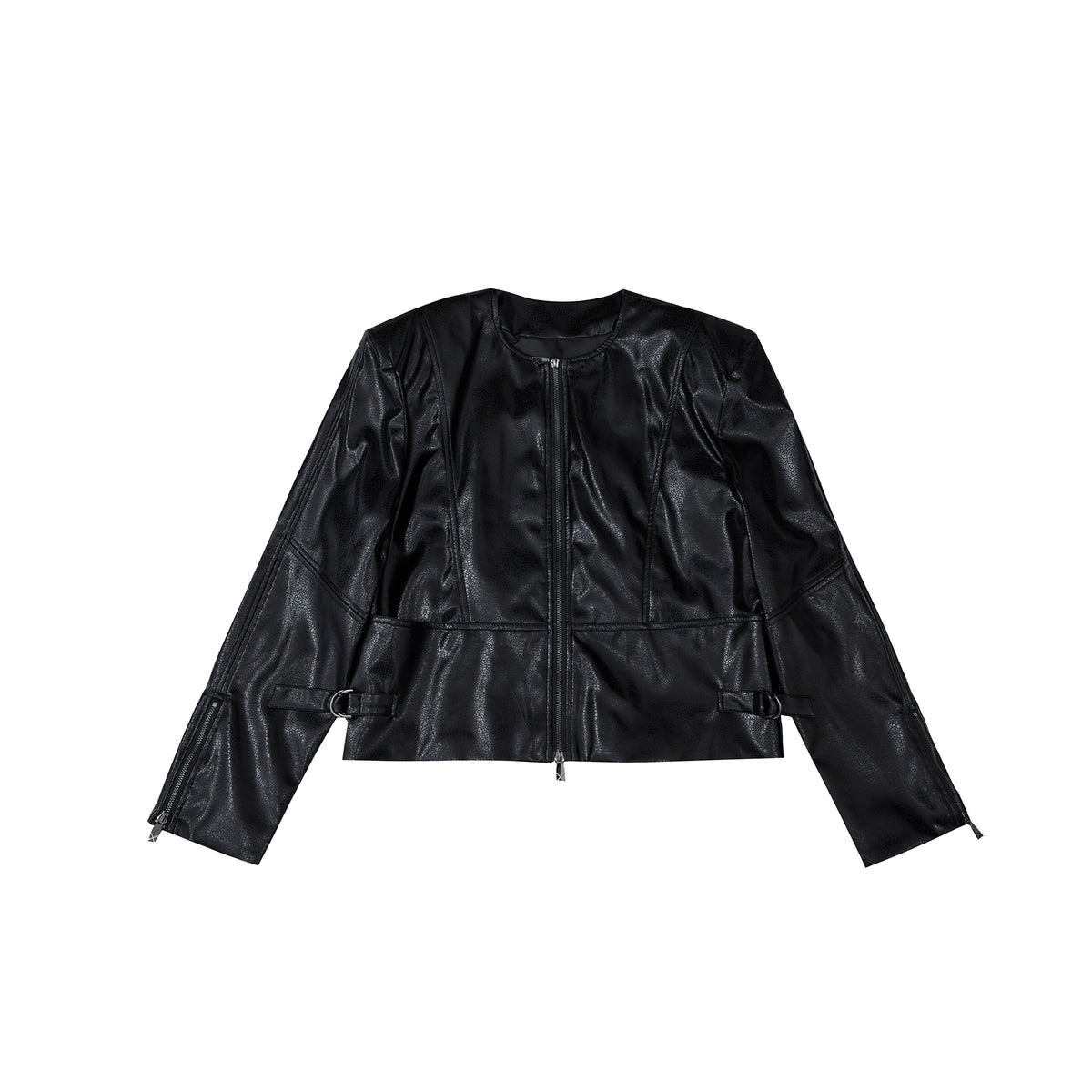 Texture Sensé Épaule rembourrée En Cuir Manteau Hommes