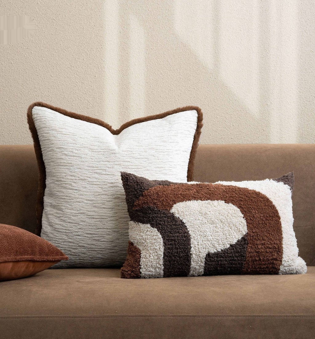 Oreiller retro beige-brun avec Coussin en lin de coton