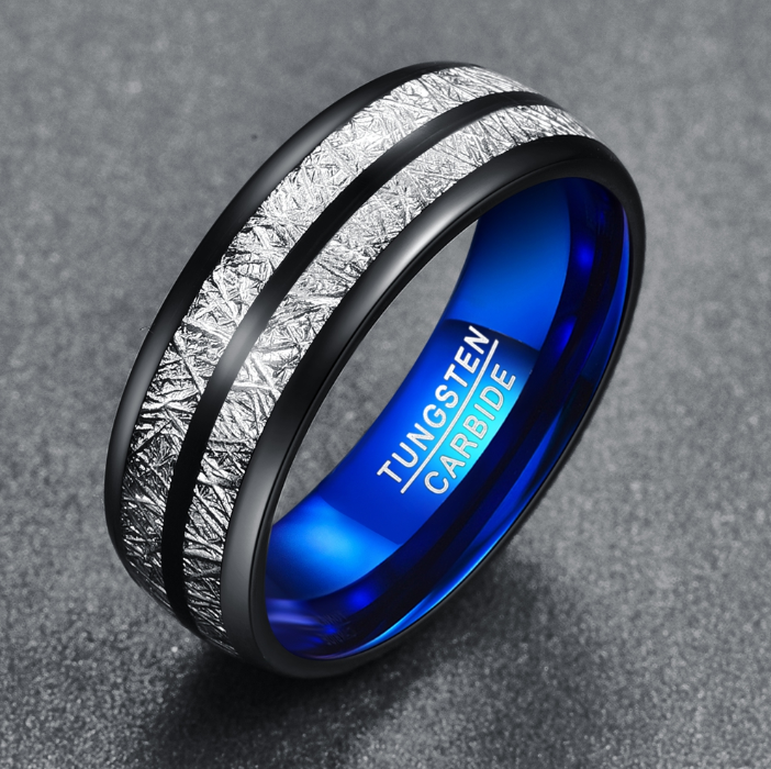 Bande de mariage 8mm Largeur Hommes Femmes Anneaux Accessoires Noir Bleu Tungstène Anneaux de carbure Coupe
