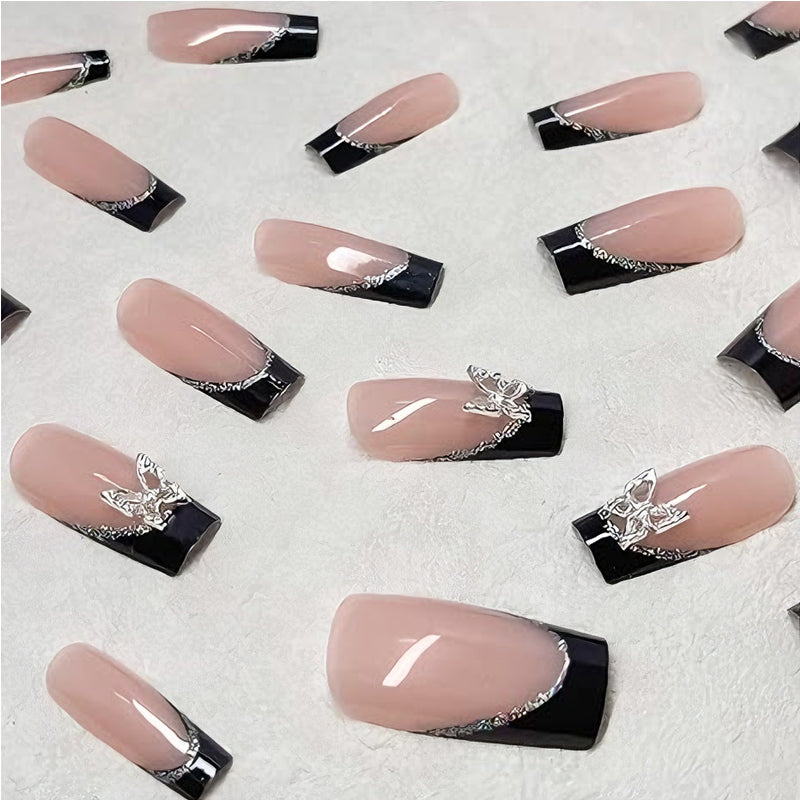 24 PCS Black P encre papillon ongles art