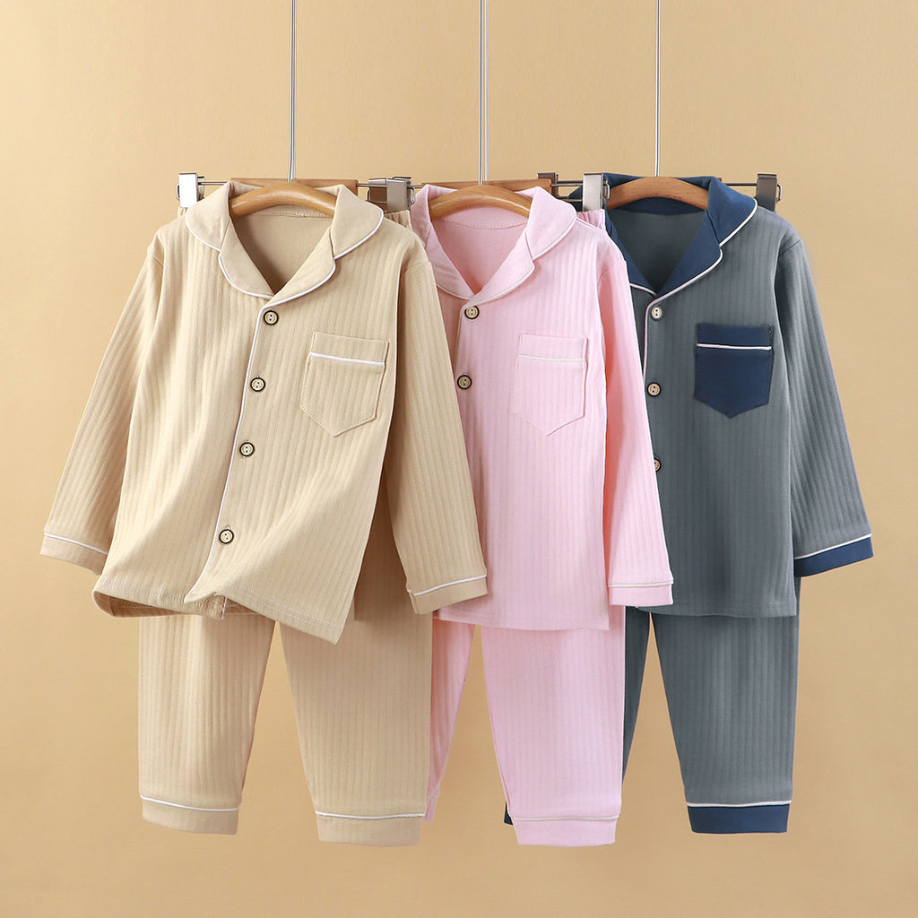 Parent-enfant Style pour enfants Pure coton Cardigan Accueil Vêtements Ensemble de couleur solide