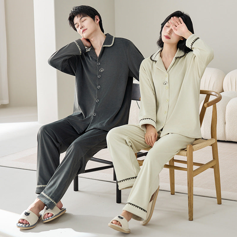 Couples Pyjama AutomneHiver Épaisseur Fleece-lined Fleece Hommes Ensemble